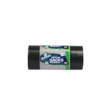 Buffalo Ultra Strong Flat Top Refuse Sacks – 50L Bin Bags (30 Pack) for Home, Kitchen, or Office Use